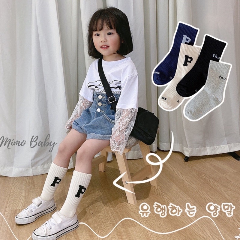 Tất cao cổ, tất lửng chữ P thể thao cho bé trai bé gái phong cách Hàn Quốc size 2-12y