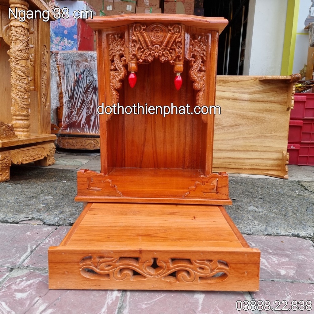Bàn thờ thần tài ông địa gỗ xoan ngang 38 cm siêu rẻ