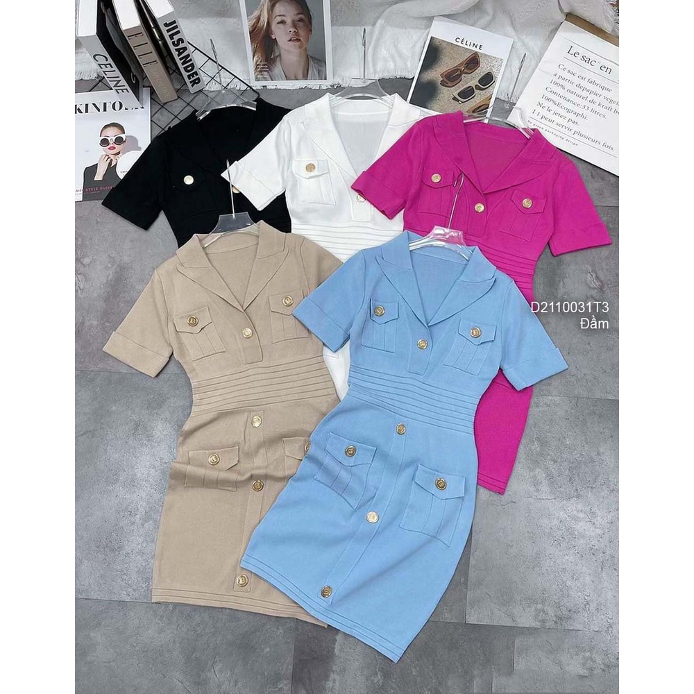 Đầm ôm body len cổ vest tay ngắn hàng QC..
