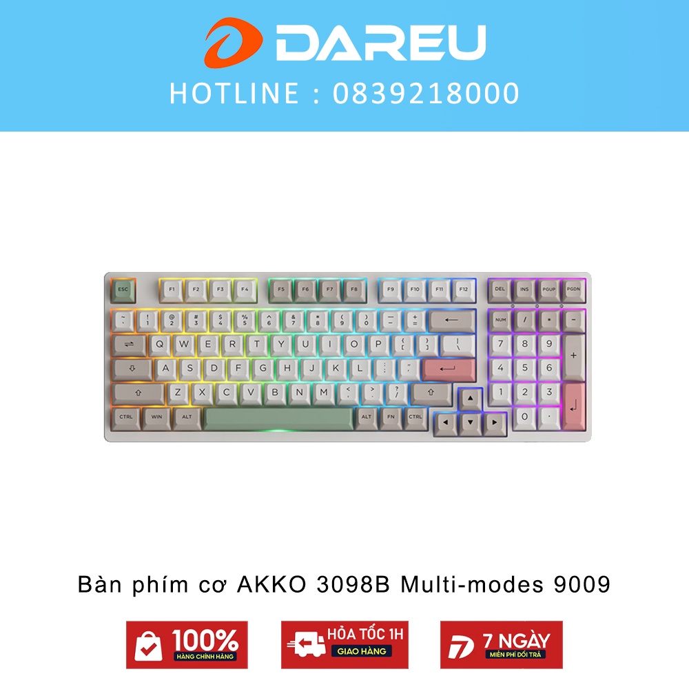 Bàn phím cơ AKKO 3098B Multi-modes 9009 (Bluetooth 5.0 / Wireless 2.4Ghz / Hotswap / Foam tiêu âm / AKKO CS Jelly switch