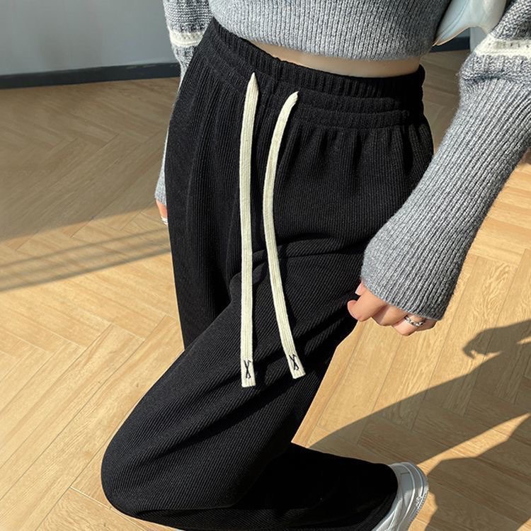 Quần Nhung Tăm Dây Rút Thêu Chữ X Dáng Ống Rộng Suông Phong Cách Ulzzang