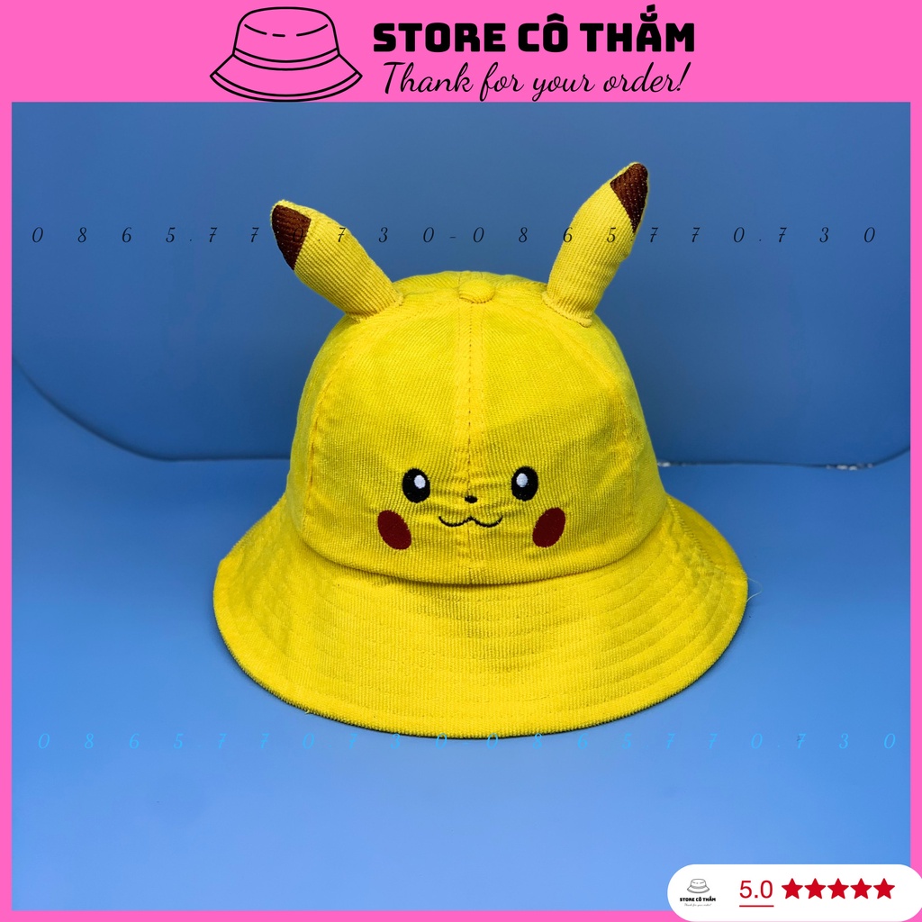 MŨ BUCKET MẦM CÂY, NÓN RỘNG VÀNH PIKACHU DÀNH CHO BÉ VÀ NGƯỜI LỚN CHẤT QC DÀY