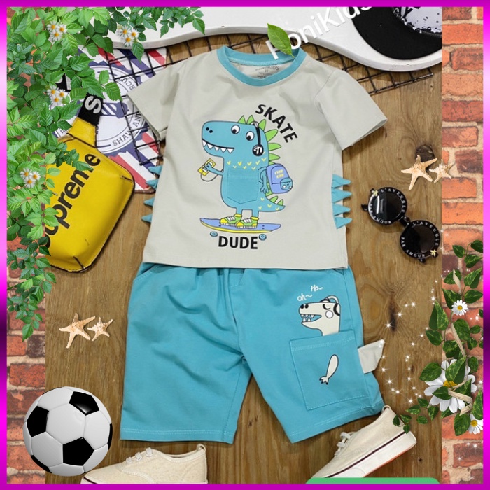 Đồ Bộ Bé Trai Size 10kg-40kg Thun Cotton Co Giãn 4 Chiều Mềm Mịn Siêu Mát Hình Khủng Long.1590.1