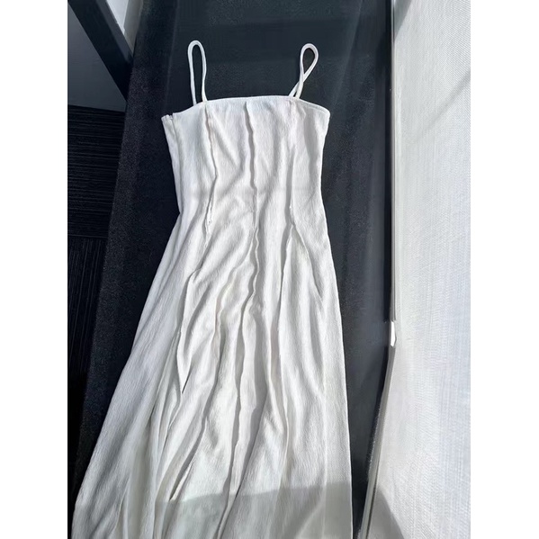 Váy voan phồng 2 dây màu ngà đen tôn dáng dễ phối đồ thời trang nữ