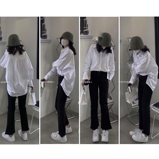 Quần loe ống đen trơn co giãn 4 chiều