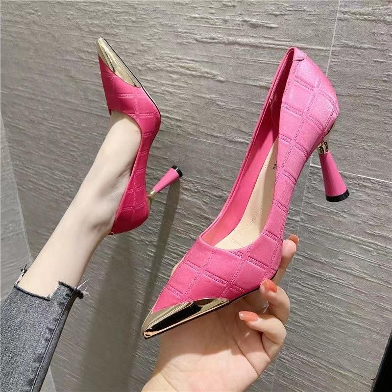 Giày Cao Gót 8cm Mũi Nhọn Kim Loại Màu Xanh Lá Nhạt Thiết Kế Mới Thời Trang Mùa Thu Theo Phong Cách Hàn Quốc Cho Nữ