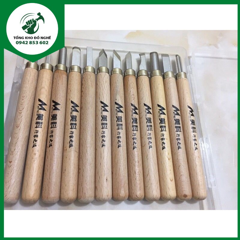 Bộ 12 mũi đục gỗ dao điêu khắc gỗ mini lưỡi thép hợp kim SK5