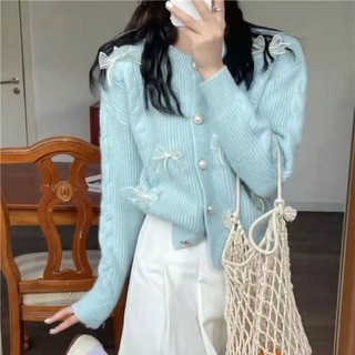 Áo cadigan phối nơ cúc ngọc chai