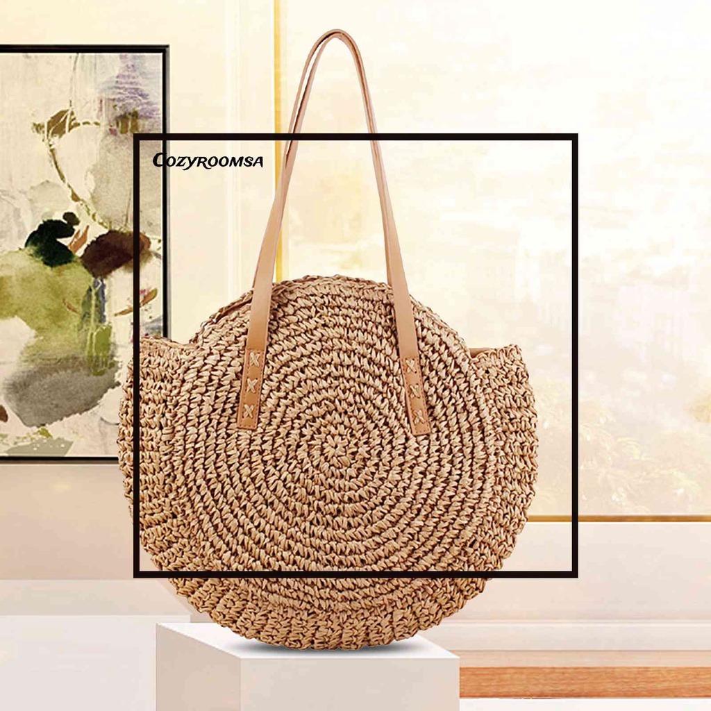 Túi cói Đan Mây Hình Tròn Cỡ Lớn Thời Trang Đi Biển Mùa Hè Cho Nữ