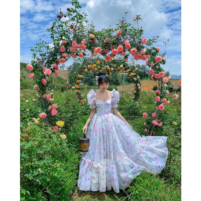 VÁY CÔNG CHÚA ORGANZA IN HOA, VÁY NÀNG THƠ, VÁY TIỂU THƯ, VÁY ĐI TIỆC, VÁY DU LỊCH, VÁY ĐI CHƠI, VÁY CHỤP PHOTO CONCEPT