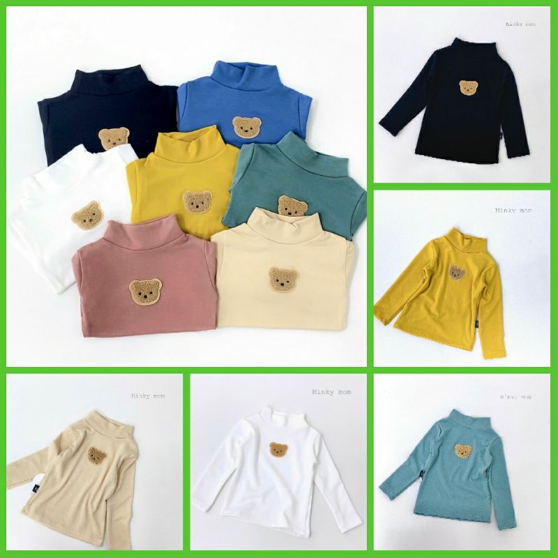 Áo dài Tay Cổ 5 Phân Cotton Len Hình Gấu Cho Bé từ 8-20 kg