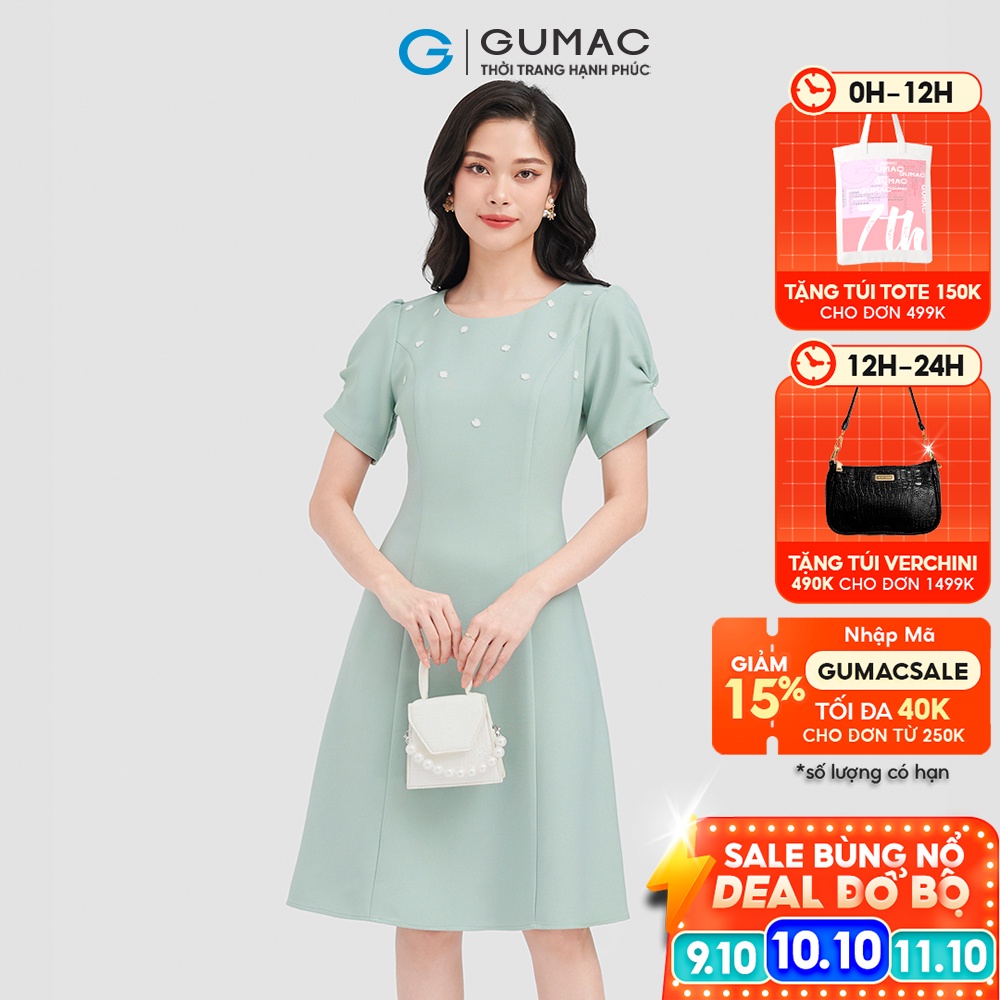 Đầm hoa đính ngực thời trang GUMAC DC08030