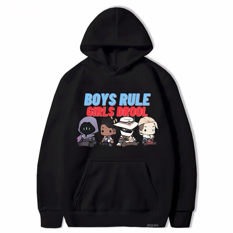 Áo Hoodie in hình Valorant BOYS RULE  cho nam nữ unisex form rộng 2 màu đen trắng siêu HOT