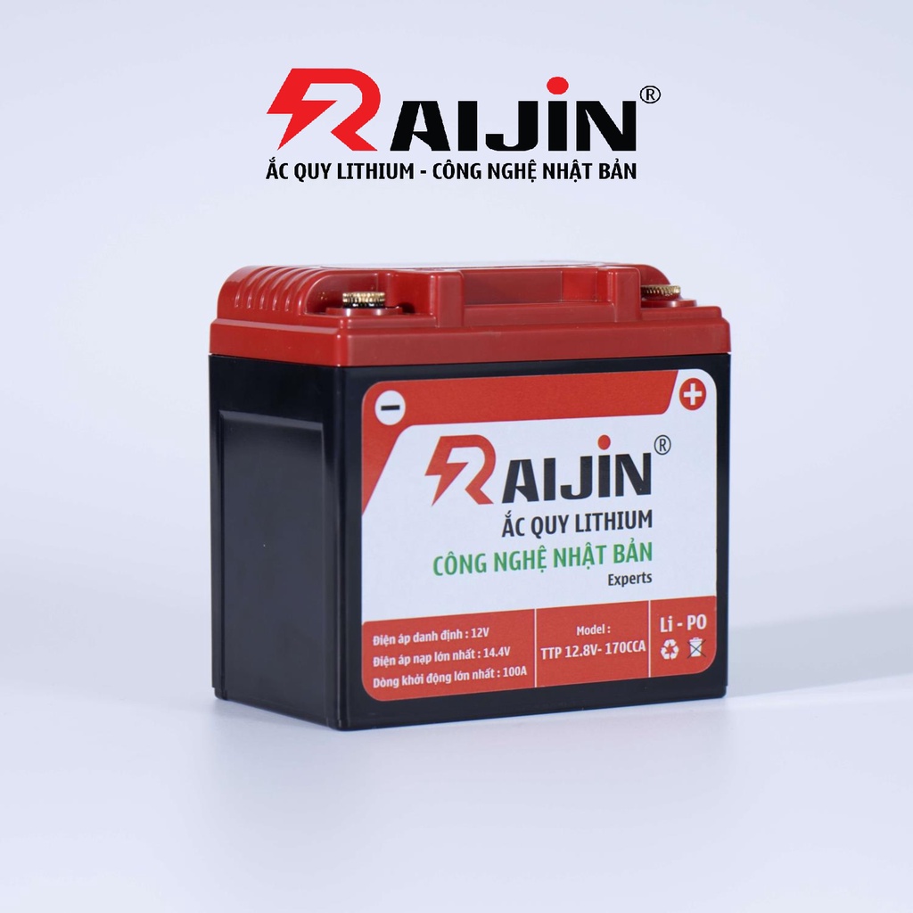 Bình ắc quy xe máy lithium RAIJIN Experts M công nghệ Nhật Bản điện áp 12v-6ah, chuyên dùng cho xe độ đèn dưới 150 Watt