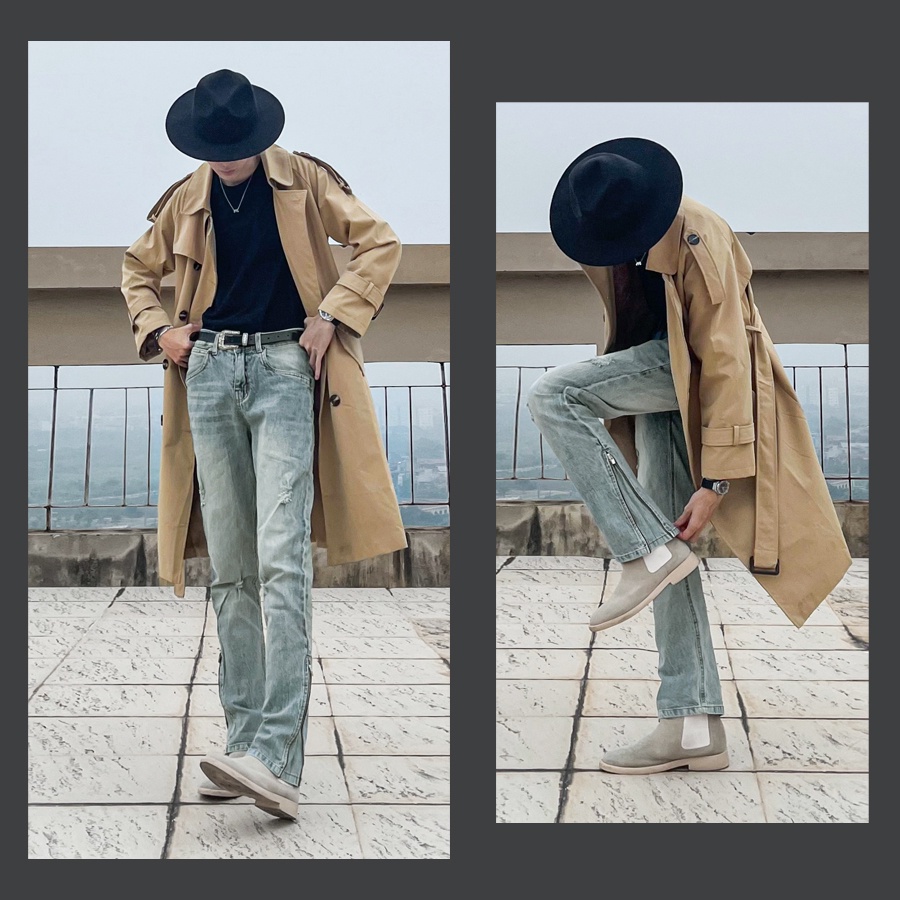 Quần jean dáng skinny kéo khóa thành loe ,Quần ống loe nhẹ