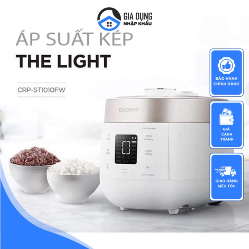 Nồi Cơm Áp Suất Kép Cuckoo The Light Twin Pressure CRP-ST1010FW, Nồi Cơm Điện 1 lit 8, Nội Địa Hàn, BH 24 Tháng