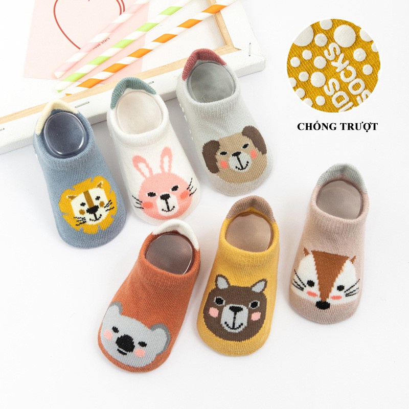 Tất, vớ cổ ngắn thu đông hình thú chống trơn trượt phong cách Hàn Quốc cho bé