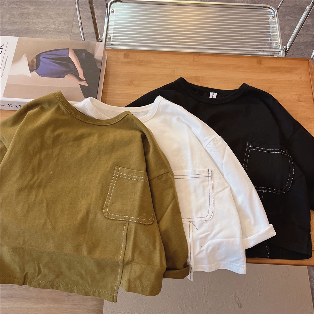 Áo Thun Dài Tay Màu Trơn Thiết Kế Độc Đáo Thời Trang Mùa Thu Cho Bé