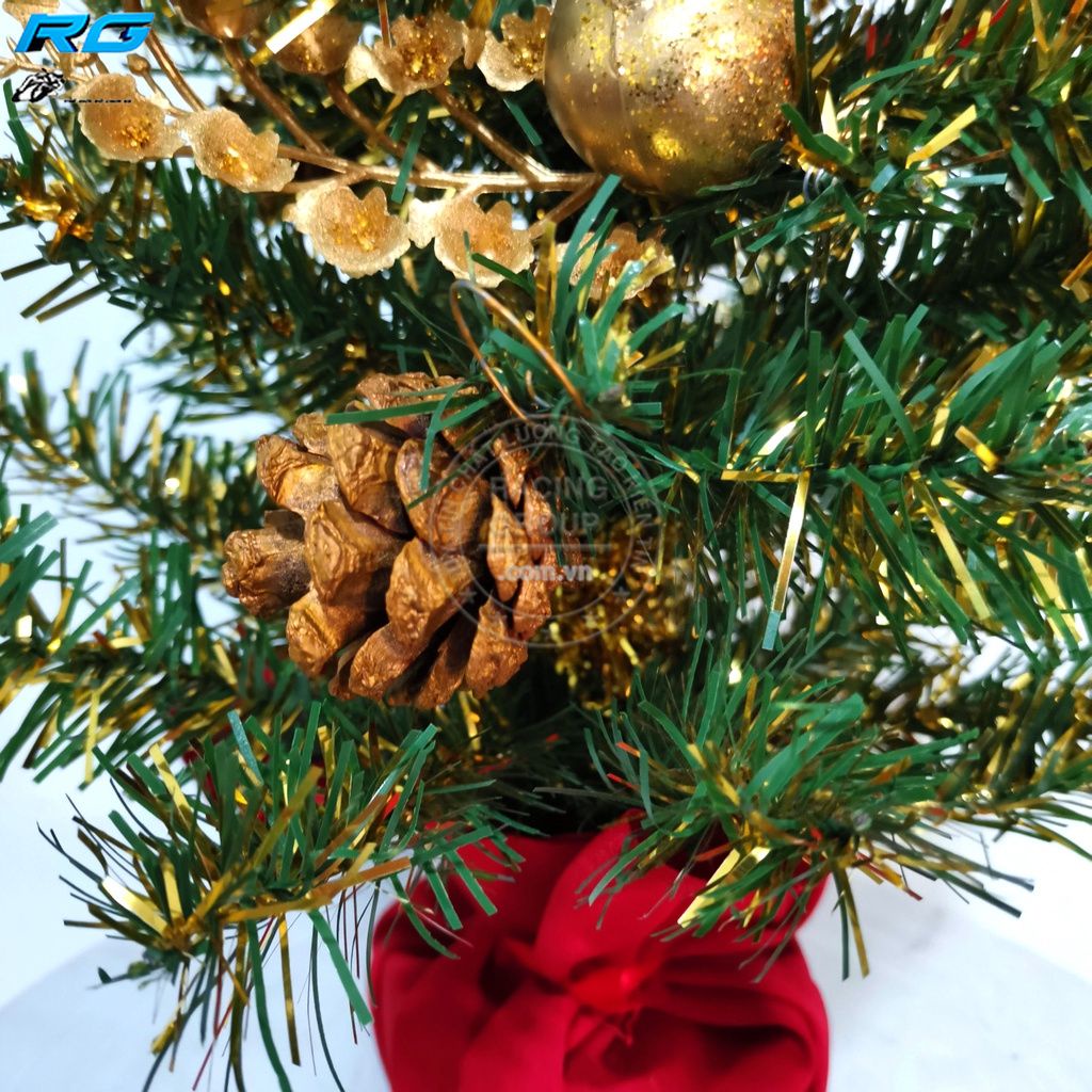 Cây Thông Noel Mini Để Bàn 40cm, 52cm Trang Trí Giáng Sinh Mẫu Xanh Vàng Đế Nhựa Bọc Vải Đỏ