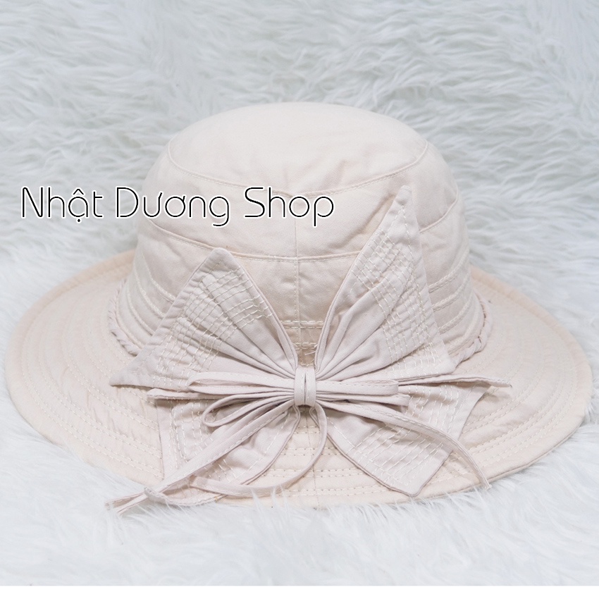 Nón bo vành rộng 7cm mũ tai bèo vành tròn gắn nơ rích rắc- Chất liệu cotton cao cấp phù hợp cho các bạn nữ.