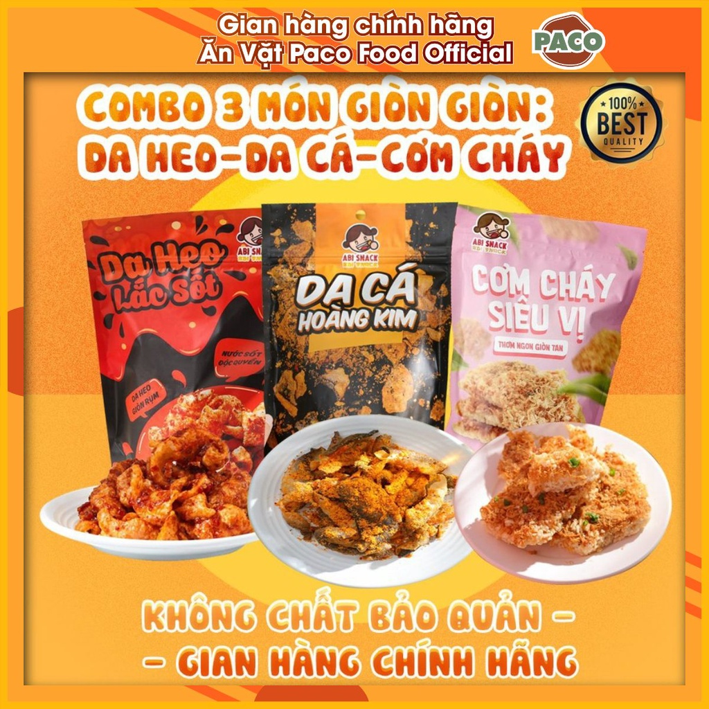 COMBO 3 BỊCH GIÒN GIÒN bánh tráng ABI 1 da heo lắc sốt 1 cơm cháy siêu vị 1 da cá túi zip thực phẩm và đồ uố