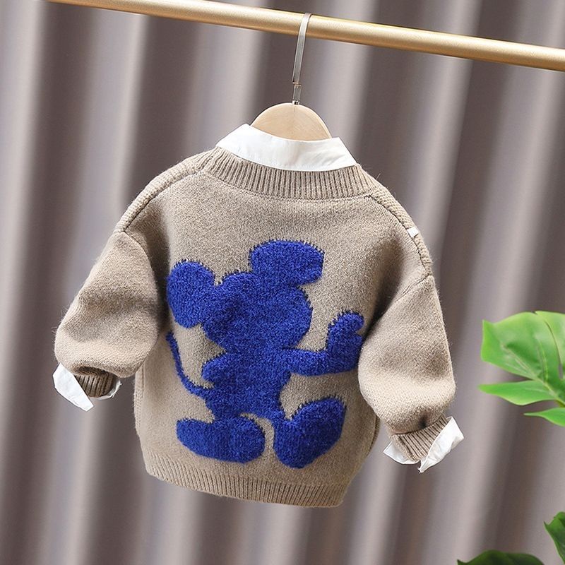 Lưng Áo Khoác Cardigan Dệt Kim Dày Dặn In Hoạt Hình Thời Trang Thu Đông 2022 Cho Bé