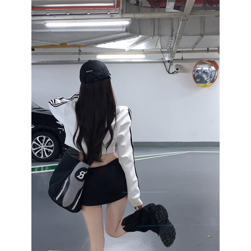 Áo Khoác Thể Thao Tay Dài Cổ Đứng Kẻ Sọc Thời Trang Mùa Thu Cho Nữ