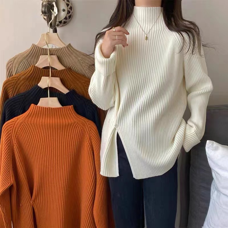 Áo sweater SUXI dệt kim cổ lọ tay dài màu sắc thanh lịch