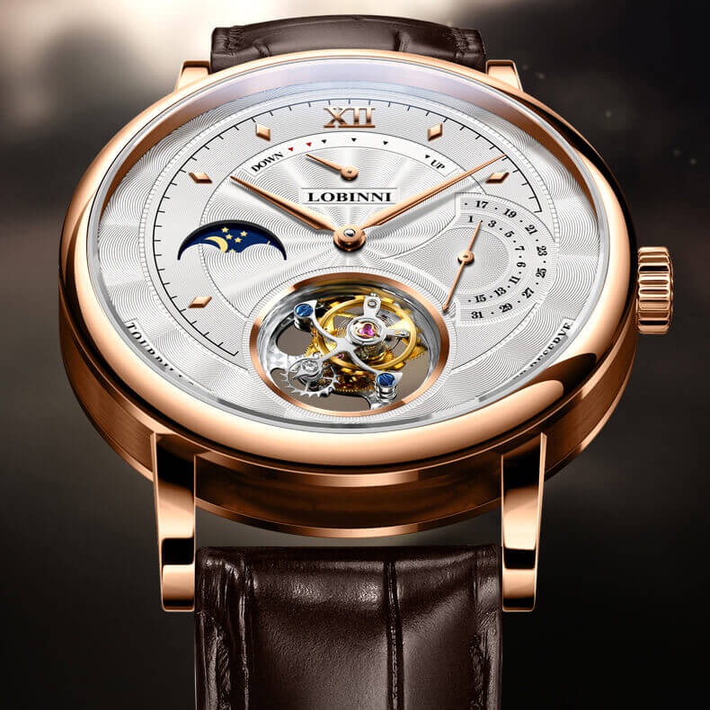 Đồng Hồ Nam LOBINNI No.8883-1 Máy Tourbillon Cao Cấp Chính Hãng BH 24T Chịu Nước 50m Kính Sapphire Chống Xước Dây Da