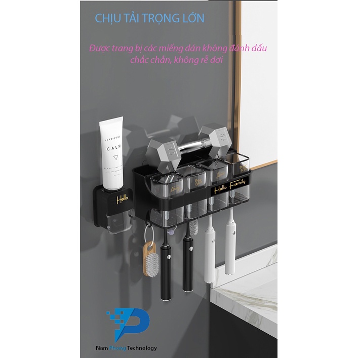 Bộ Nhả Kem Đánh Răng Tự Động HELLO FAMILY Cao Cấp Thế Hệ Mới, Tặng Kèm Cốc - Kệ Nhà Tắm Thông Minh - NAMPHONG TECHNOLOGY