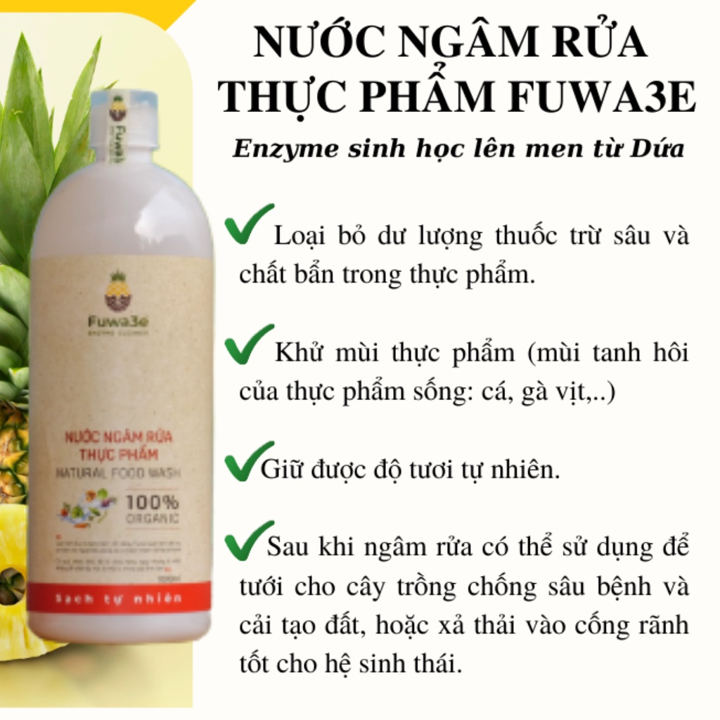 Bộ 2 Nước Ngâm Rửa Rau Củ,Thịt Cá Fuwa3e Làm Sạch Thực Phẩm 100% Enzyme Từ Dứa 1L