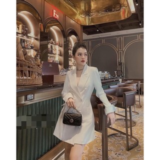 Đầm cổ vest kaki khuy bọc