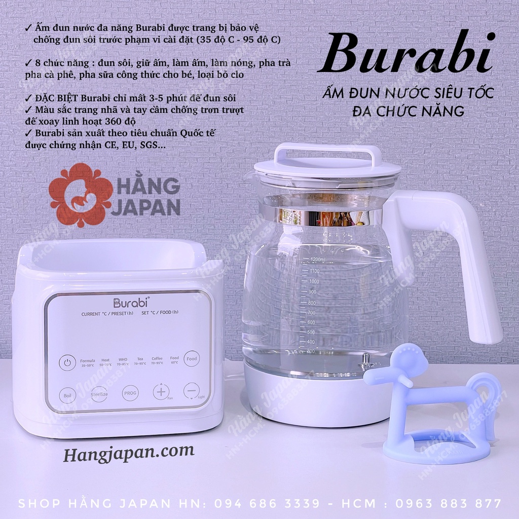 Ấm đun nước BURABI đa chức năng đun sôi, giữ ấm, làm nóng - Bảo hành chính hãng 1 năm