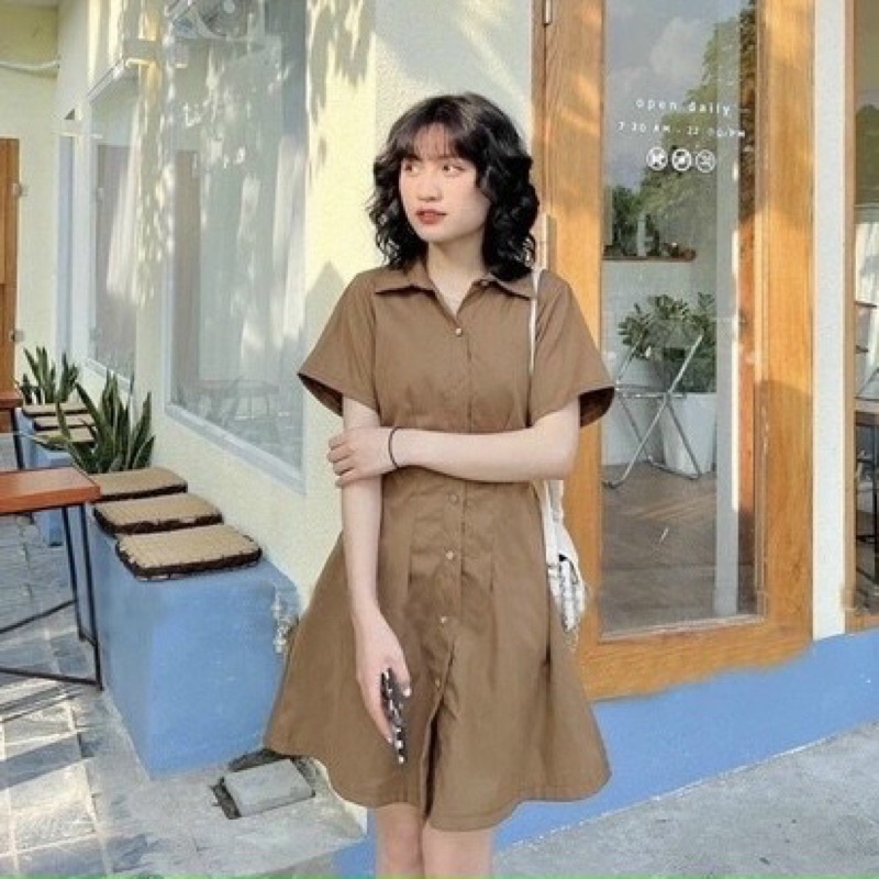 Đầm váy sơ mi basic thắt eo 3 màu