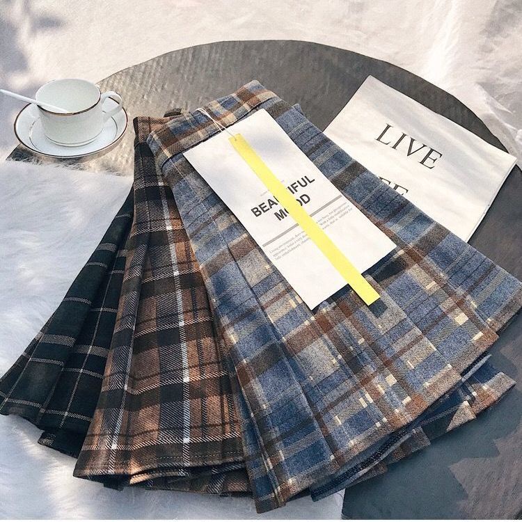 Chân Váy Len Chữ A Lưng Cao Xếp Ly Sọc Ca Rô Thời Trang Thu Đông Mới 2022 Cho Nữ