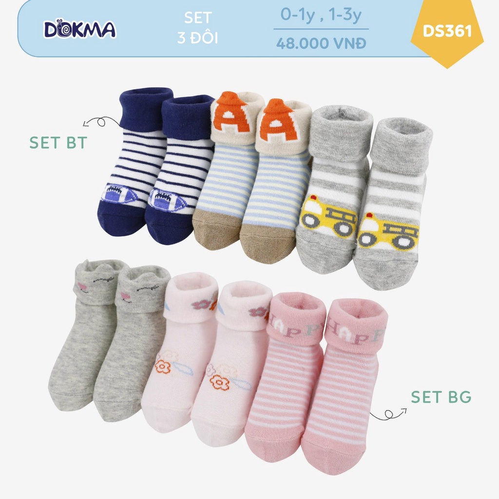 (0 đến 3 tuổi) set 03 tất cổ gập cho bé Dokma DS361