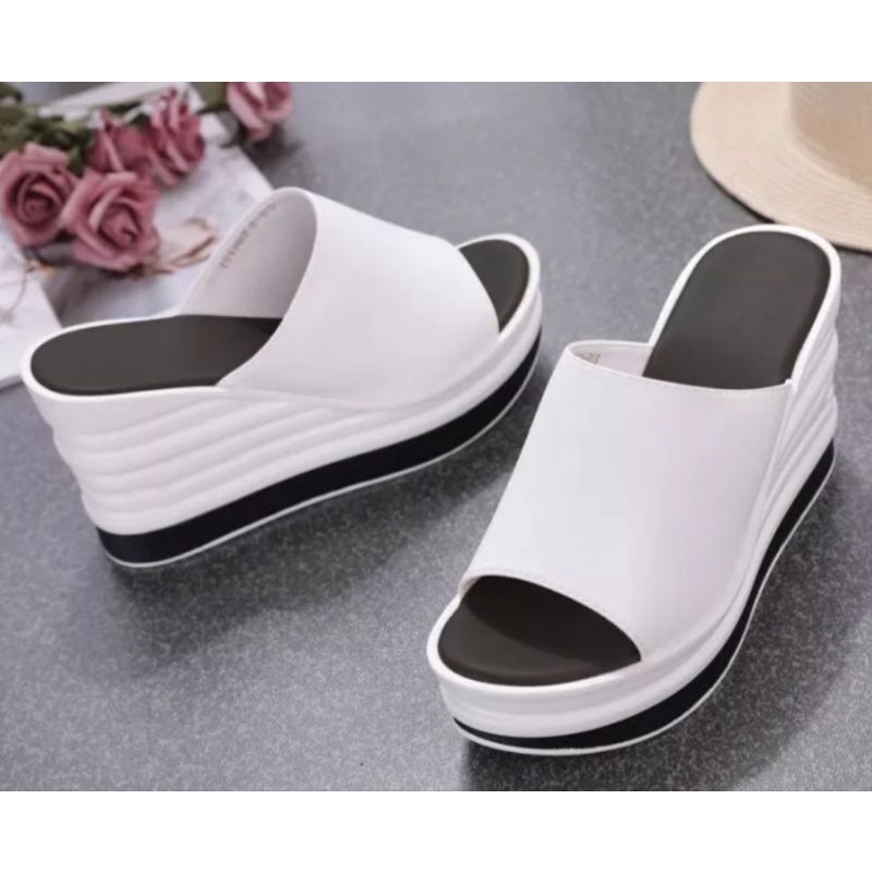 Dép đế xuồng quai da đế bánh mì   sọc 7f