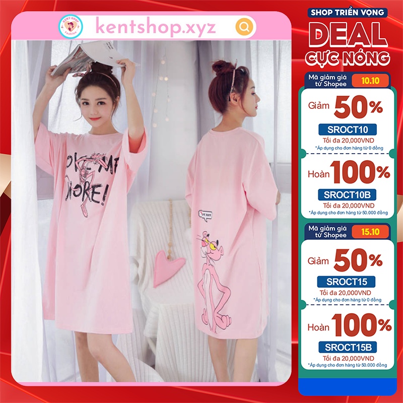 Váy ngủ nữ dễ thương đầm ngủ nữ Bigsize dáng suông chất cotton thun sữa mềm mát in họa tiết hoạt hình Xinh Xắn
