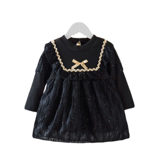 Đầm Công Chúa Giả Hai Lớp Tay Phồng Màu Trơn Thời Trang Xuân Thu Cho Bé Gái 0-3 Tuổi