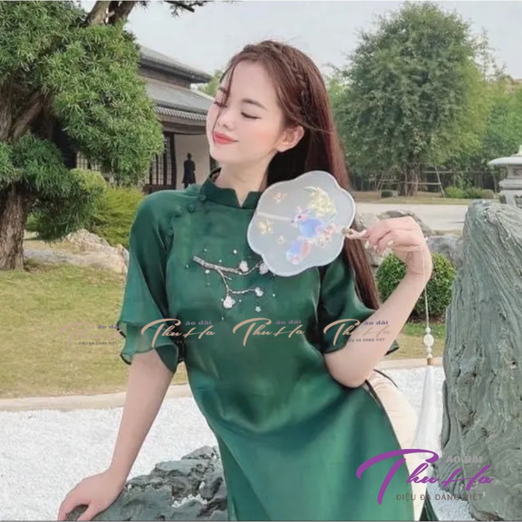 Áo Dài Cách Tân , Tay Bèo Cánh Tiên , Đính Hoa Mộc Nhiên , Chất Lụa Tơ Cao Cấp , Phom Cực Đẹp