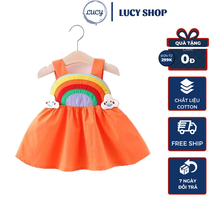Váy bé gái hai dây trang trí hình đám mây và cầu vồng dễ thương (hàng QCCC) từ 6 tháng đến 3 tuổi