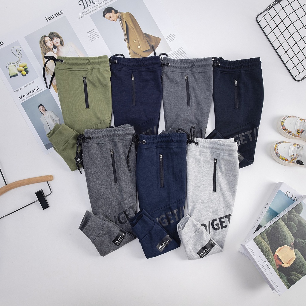 Quần jogger, quần nỉ bé trai Cuppy Cake chất pc cotton in chữ co giãn thoải mái