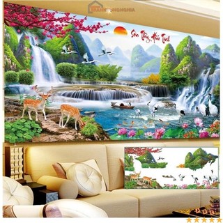 Tranh thêu chữ thập phong cảnh sơn thủy hữu tình LV3024 (1m32 x 58cm)  LV3306 (1m60 x 68cm)