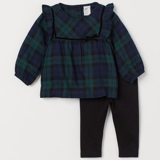 Bộ quần áo HM bé gái bộ sơ mi kẻ xanh auth Size 9-12m