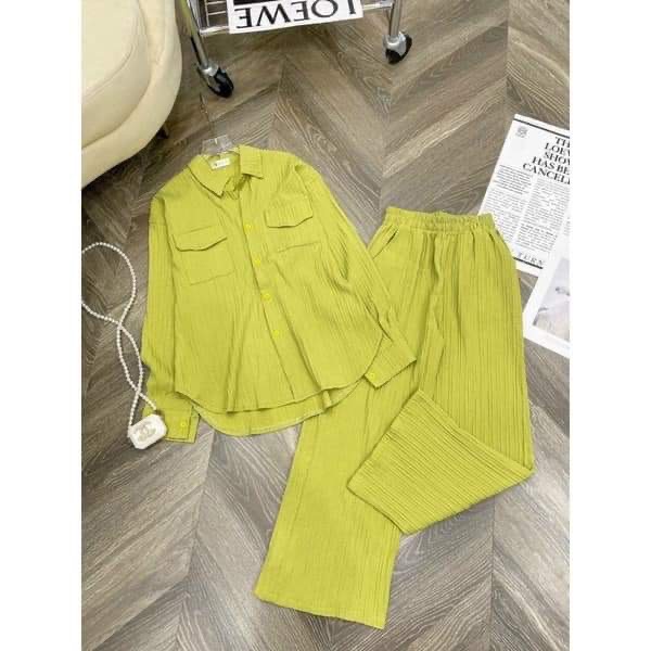Sét bộ áo sơ mi tay dài quần dài ống suông thanh lịch cho nàng đi chơi đi làm thời trang nữ phù hợp mọi phong cách