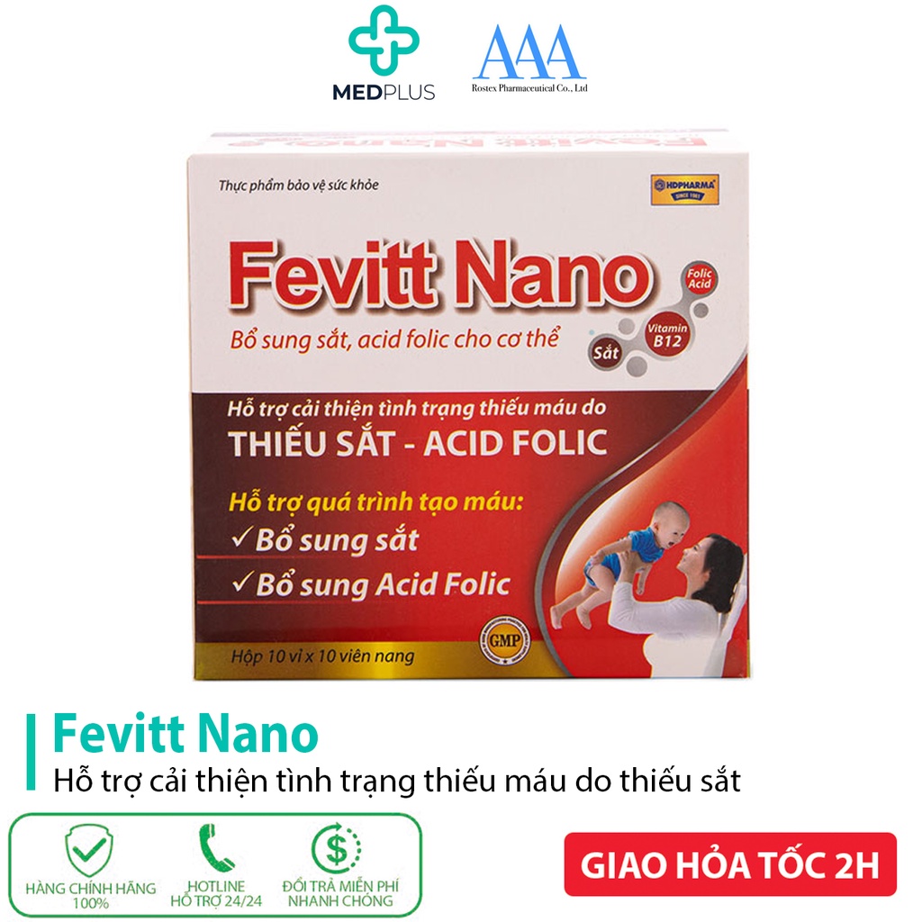 Viên uống bổ sung sắt FEVITT NANO bổ máu, cải thiện tình trạng thiếu máu - Hộp 100 viên