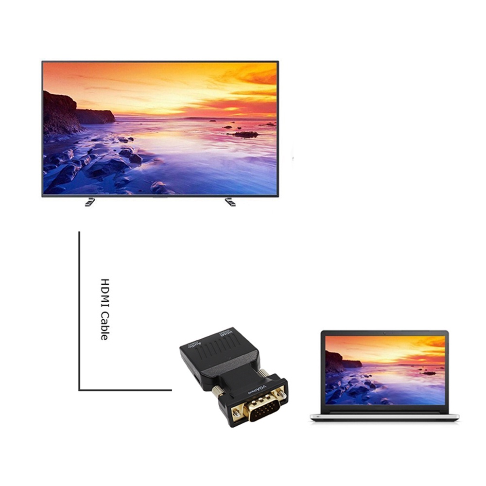 Bộ chuyển đổi VIRWIR VGA Sang HDMI 3.5mm độ phân giải 1080P HDTV AV cho Laptop / PC