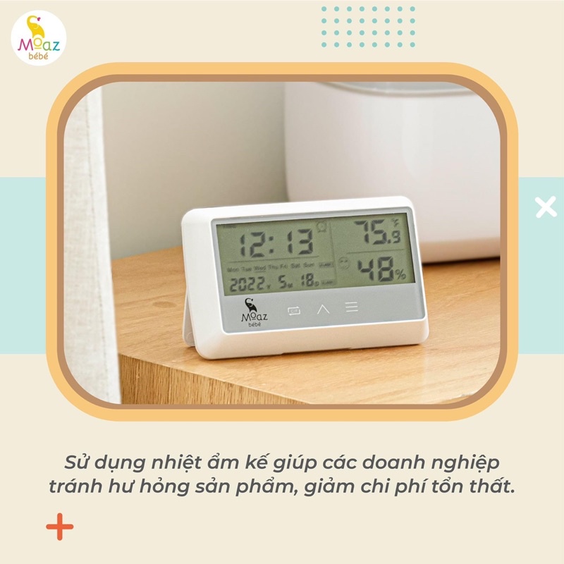 Nhiệt ẩm kế đa năng Moaz bebe MB027, nhiệt ẩm kế đo nhiệt độ, đo độ ẩm, thông tin thời tiết