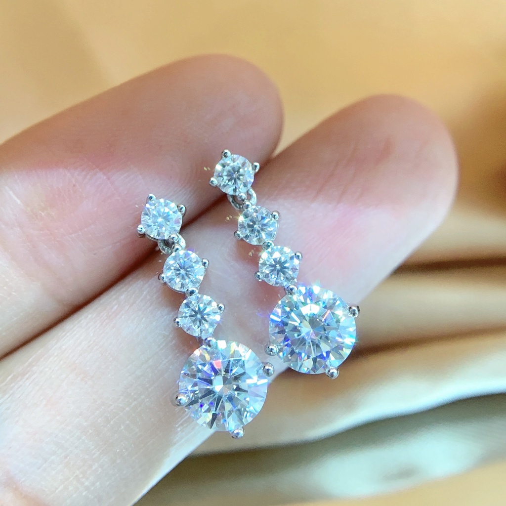 Kim Cương Nhân Tạo Moissanite Bông tai nữ S925 bạc nguyên chất 1+1 carat D màu Mosan khoan có thể kiểm tra bút kim cương với giấy chứng nhận xác nhận bông tai