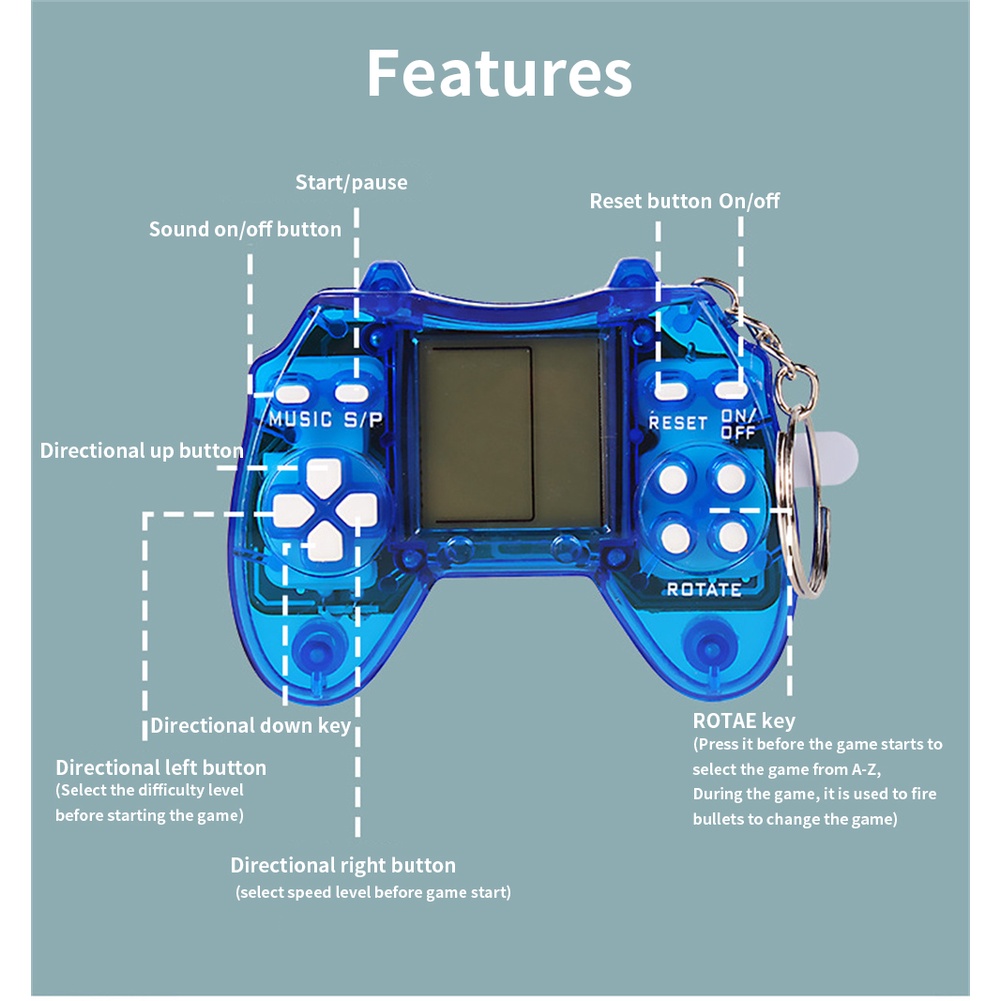 Máy chơi game cầm tay Tetris di động Máy xoắn trứng mini Mặt dây chuyền móc chìa khóa Máy chơi game video cổ điển Tương thích TV 4K